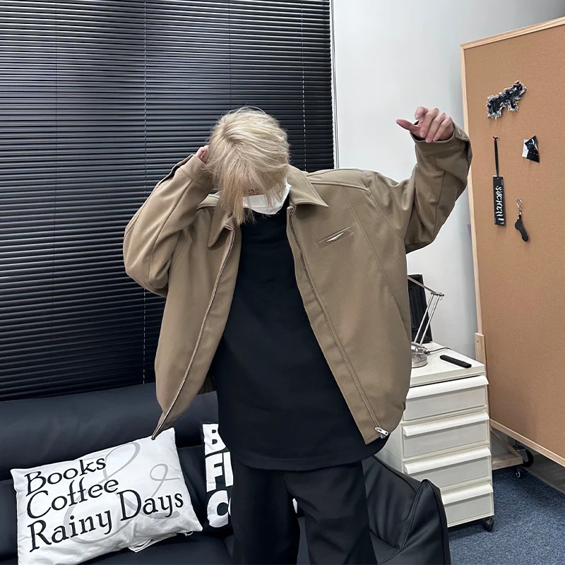 

Vintage American Sle Suede ort Jaet Men's Spring Autumn Trendy High-End Feeling Pilot Jaet Loose Fit Zipper Decoration