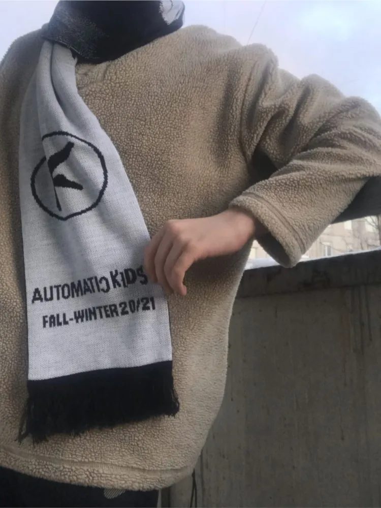 Harajuku Hip Hop Punk Warm Unisex Accessories Korean Women Scarf Winter Y2k Streetwear Black Knit Aphex Twin Goth Shawl Scarves