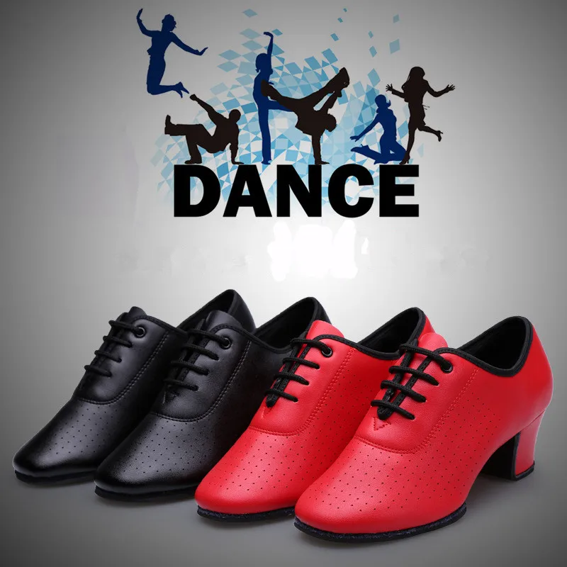 Zapatos de baile de salón para mujer, calzado para profesores de charol de 5cm, tacón medio, para chicas, Tango, latino, rojo y negro