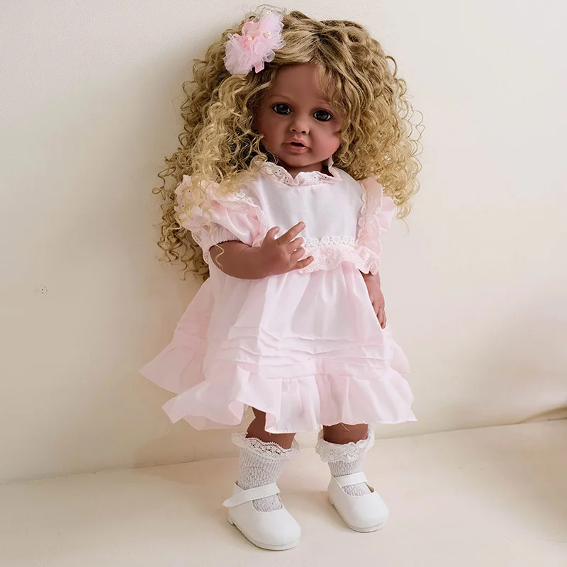 

22inch Betty Full body Silicone Reborn Curly hair Girl Doll Lifelike 3D Brown Skin Gifts for Children