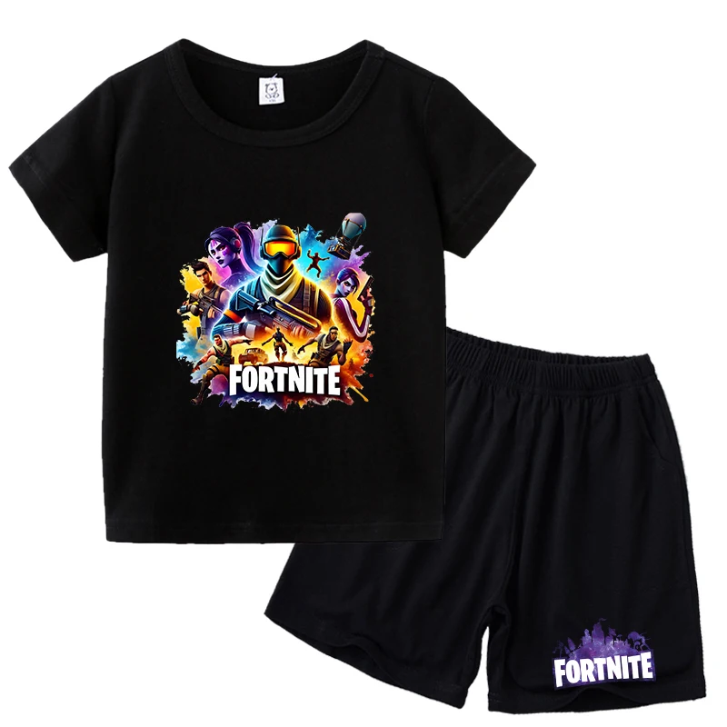 بدلة شورت تي شيرت من سلسلة Fortnite للأطفال، مجموعة بلوزات وسراويل صيفية لطيفة للمنزل، هدية عيد ميلاد #6