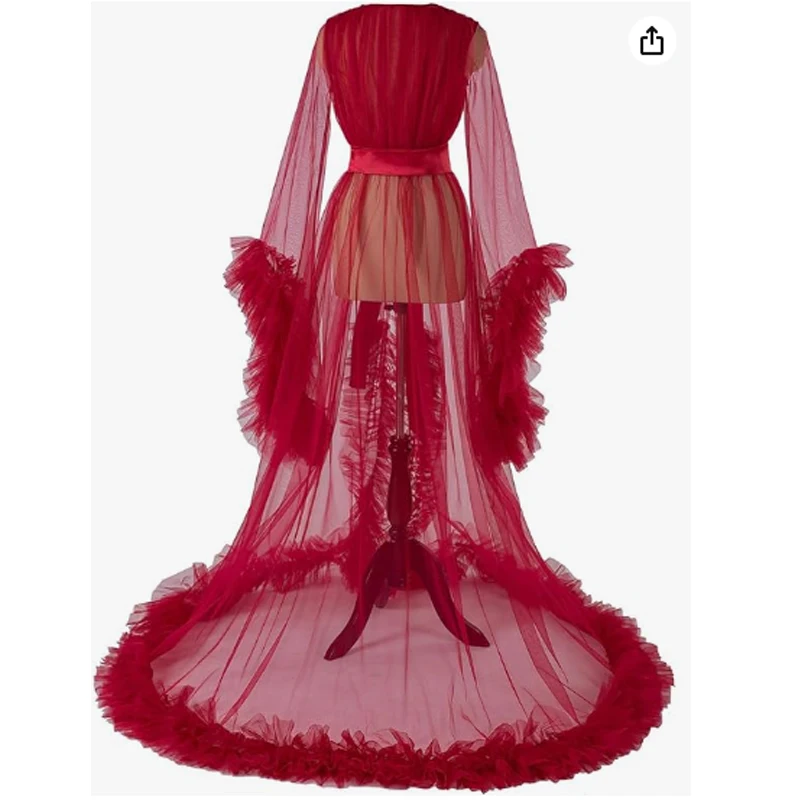 Robe Longue en Tulle pour Femme, Lingerie, Peignoir, Séance Photo Icide, Écharpe de Mariage, Chemise de Nuit de ix