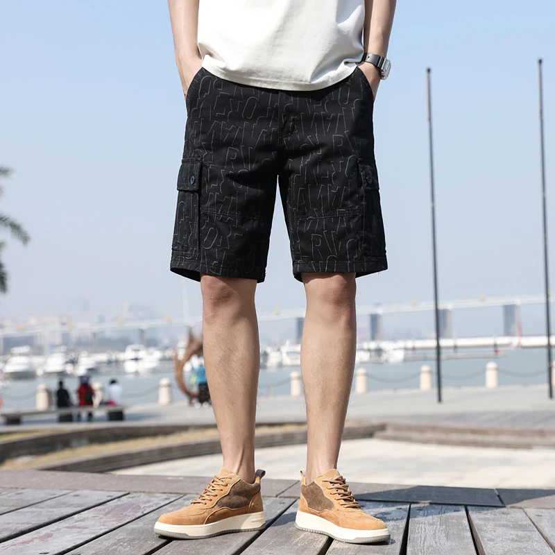 Men's Summer Elastic High Waist Pockets Geometric Printing Casual Sports Work Vintage Trousers England Style Office Lady Shorts