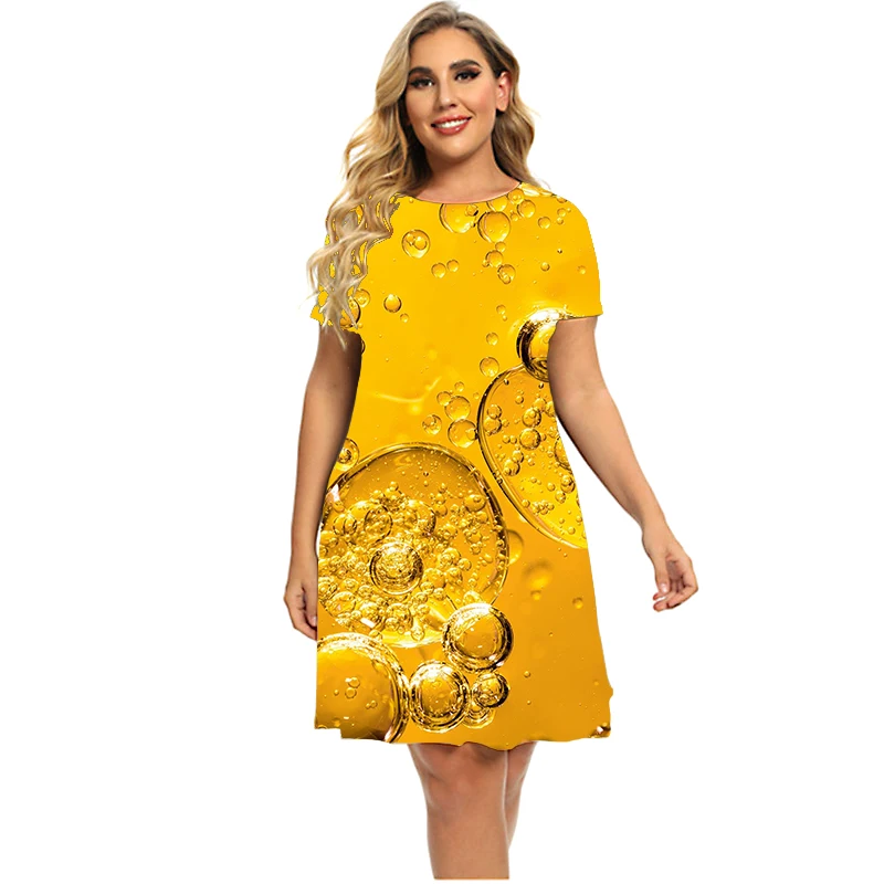 2023 New Summer Fashion Beer 3D Printing Pattern Dress Women Cool Short Sleeve Dress Casual Loose Plus Size Clothing 4XL 5XL 6XL