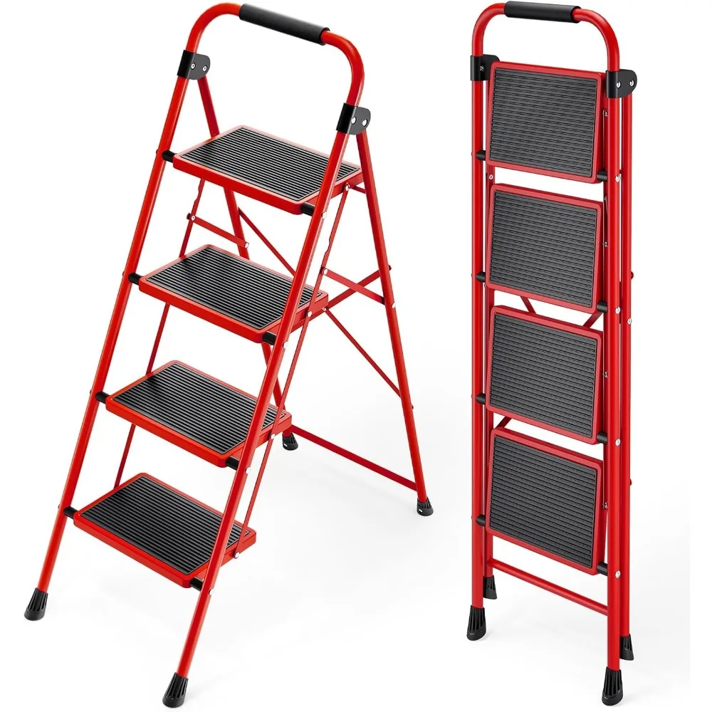 

Step Ladder, Folding Ladder with Non-Slip and Wide Pedal, Small Ladders with Handle, Heavy Duty Steel Ladder, Lightweight Step
