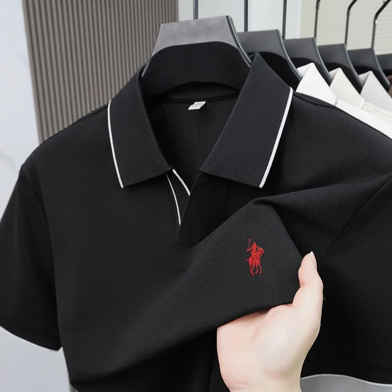 

Men's Summer Knight Spurs Embroidered Polo Shirt Comfortable Breathable Business Casual lapel Short Sleeve Tshirt Top