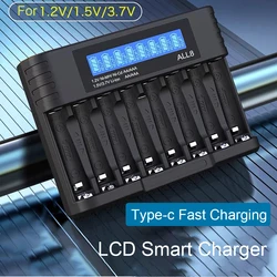 8 Slots AJNWNM Battery Charger for Ni-MH Ni-CD 1.2V, AA AAA Li-ion Battery 1.5V/3.7V AA AAA