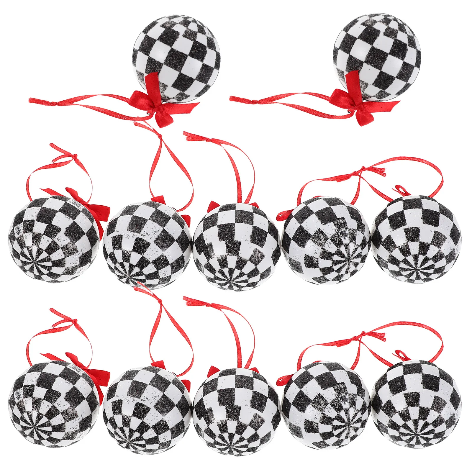

12Pcs 6Cm Glitter Ball Ornaments Red Ribbon Checkered Decorations Vintage Xmas Tree Balls Holiday Party Decor Glitter Baubles