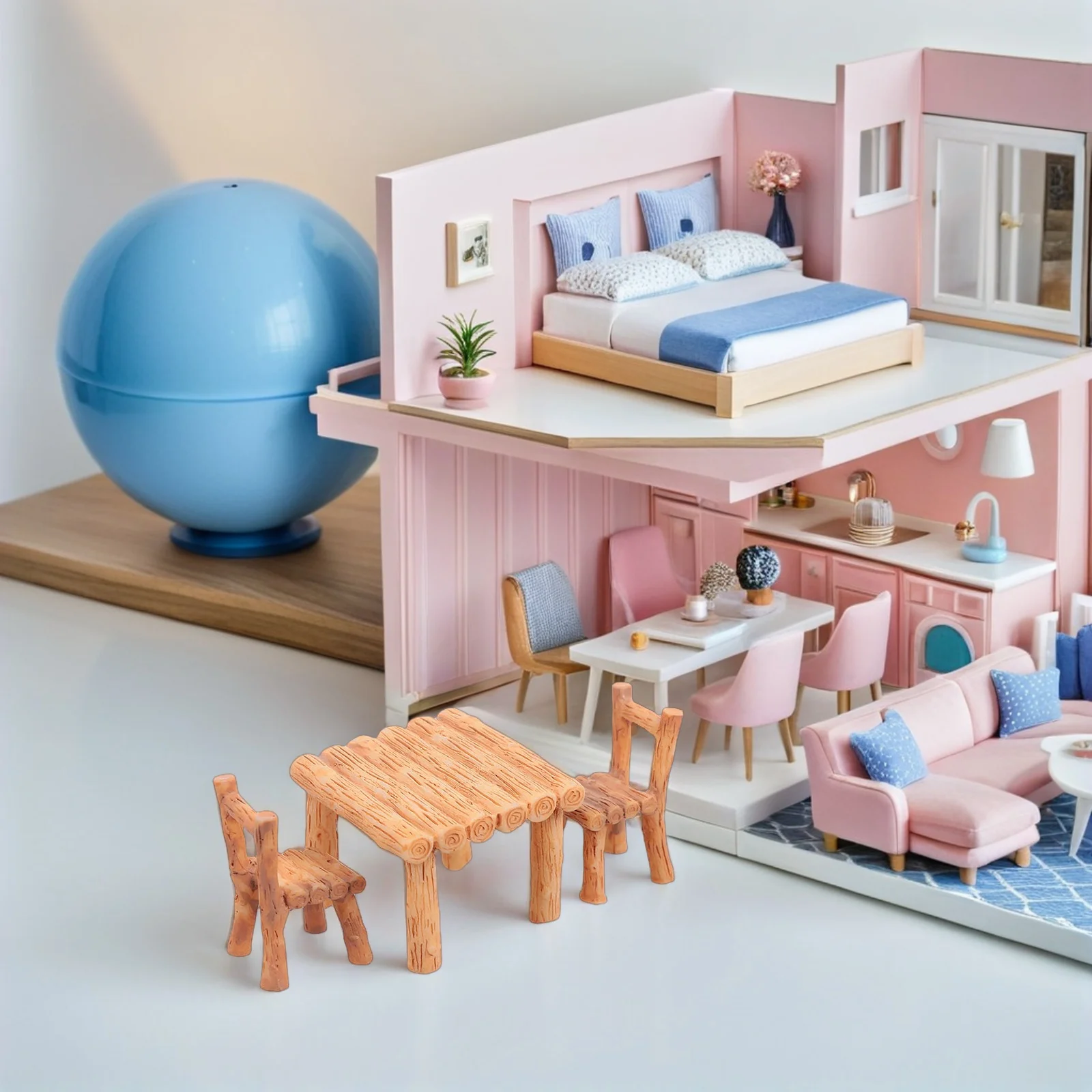 

3 Sets Miniature Table Chairs Resin Ornament Micro Landscape Decoration Dollhouse Accessories Fairy Garden Decor Mini Furniture