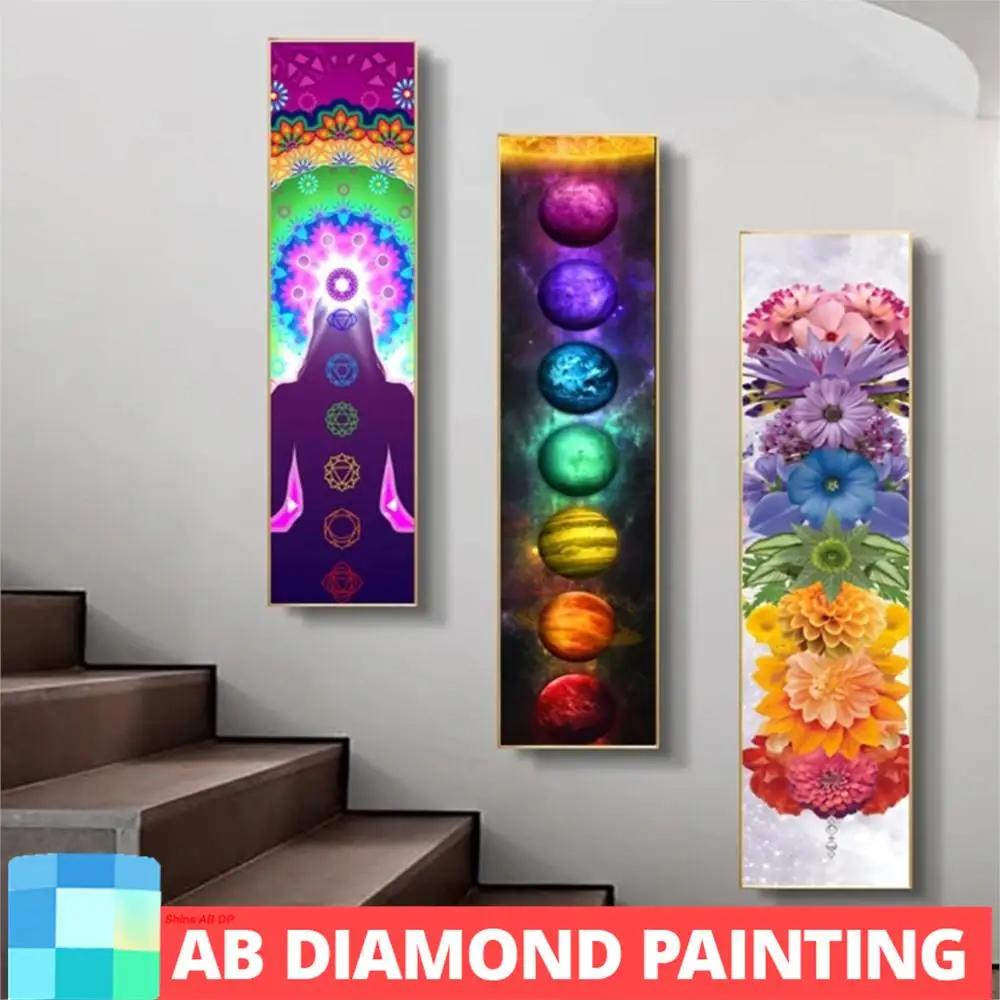 AB Northern Lights Large Diamond Painting Bohemian Seven Chakras Multicolor Planet Butterfly Flower 5D Full Picture Home Decor