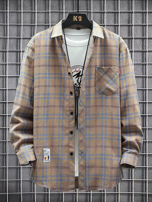 

Men's Long Sleeve Work Shirt Wear-Resistant Dirt-Resistant Casual Style Standard Fit Pure Cotton Spring Autumn Fashion