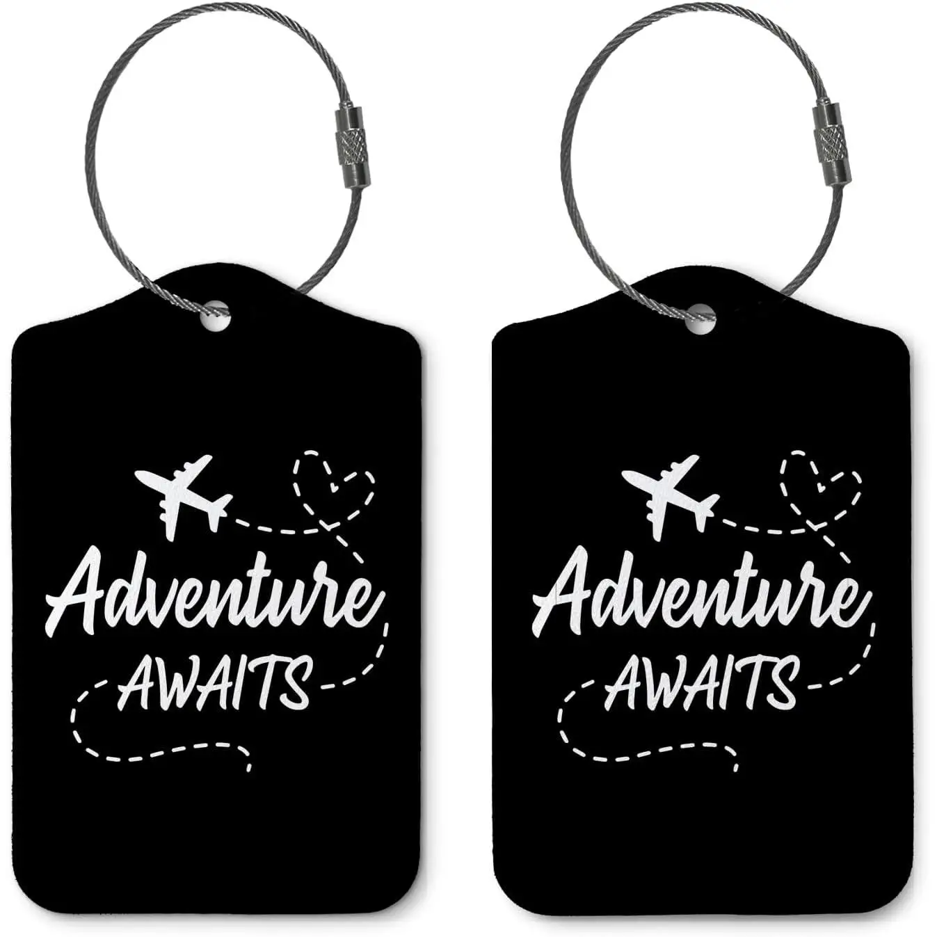 

Adventure Awaits Luggage Tags for Suitcases Travel Gift for Couples Black 2 Pack Baggage Tag Label with Steel Loop Funny Party