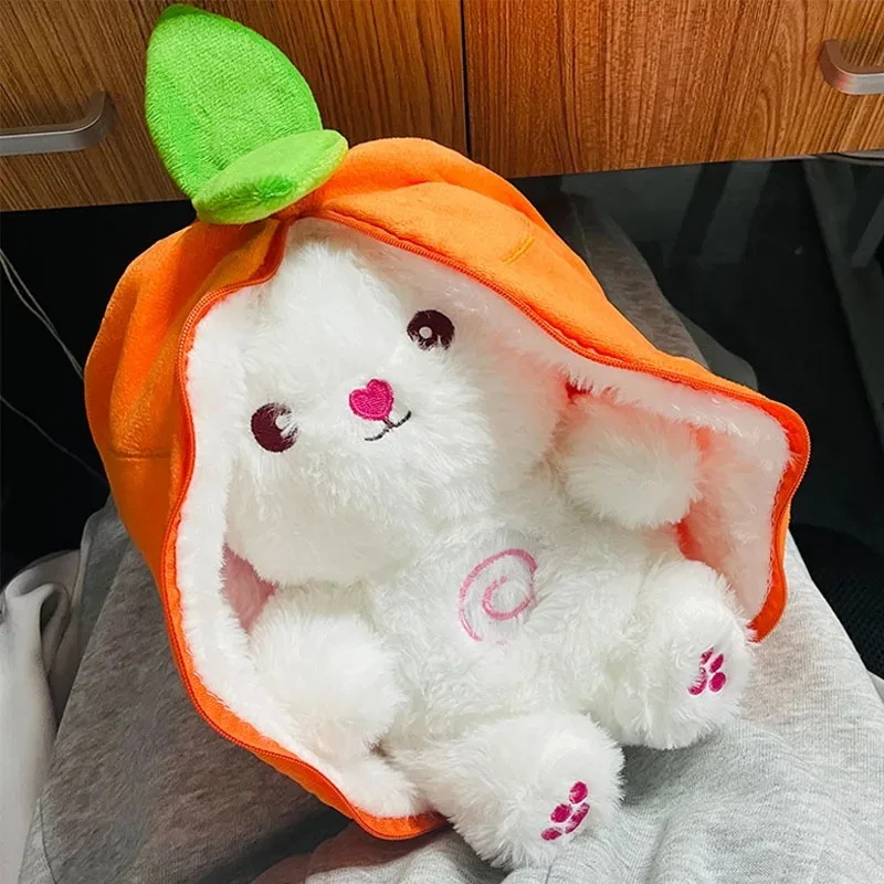 @Funny Joy Kawaii Fruit Bunny Peluche Simpatico carota Fragola si trasforma in coniglio Peluche per bambini Compleanno Regalo di Natale