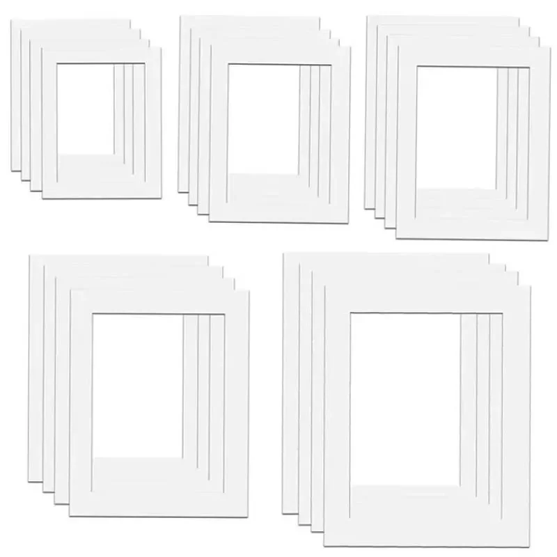 10/2PCS White Photo Mats Set 5 Sizes Picture Mounts for Frames Rectangle Paper Cardboard Premium Bevel Cut Artwork Border Pack
