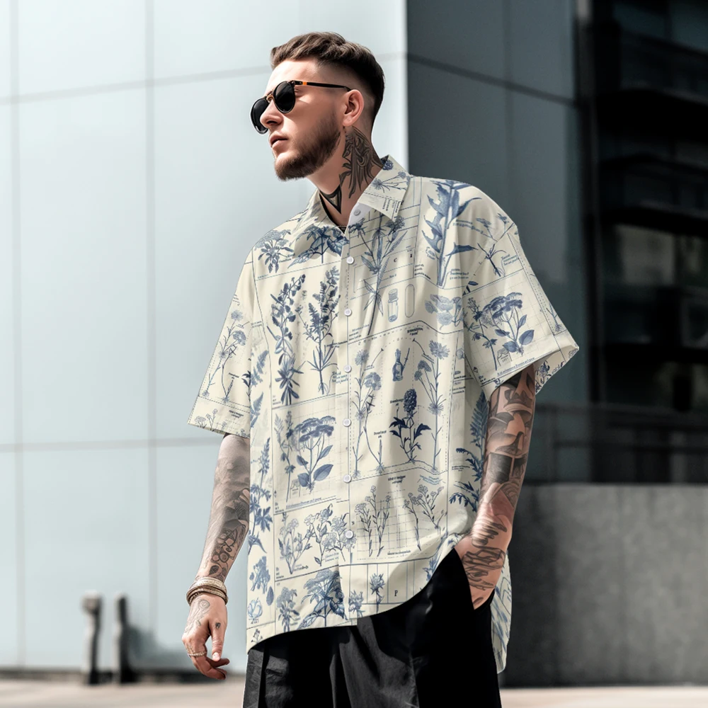 

Summer casual oversized short sleeved shirt tropical print,loose fit and comfortable Hawaiian beach trend single breasted button