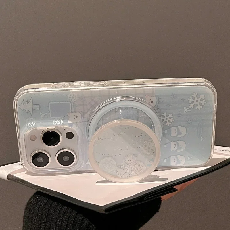 

Симпатичный зимний встряхивающий зыбучий песок подходит для держателя телефона Magsafe Griptok Apple Samsung, кольцевого держателя