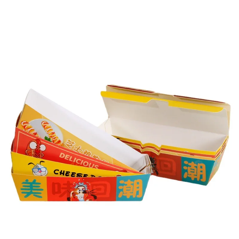 100PCS  Hot Dog Stick Packaging  Takeaway Disposable Paper Food Tray Waffle stick Box