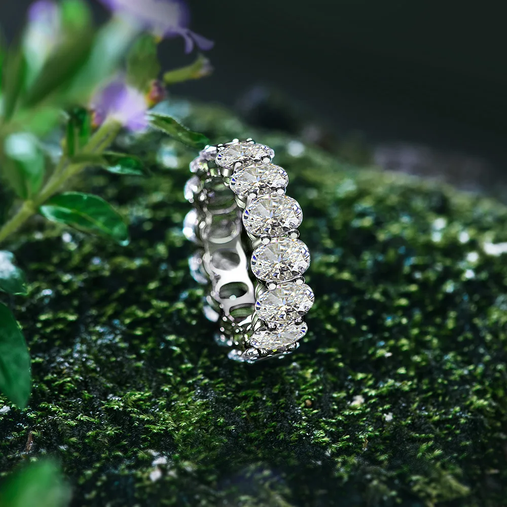 OEVAS 100% 925 Sterling Silver 5*7mm Oval Cut Full Eternity Ring For Women Sparking High Carbon Diamond Wedding Fine Jewelry