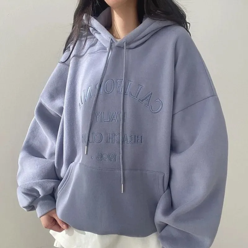 Autumn Women Clothing Korean Fashion Baggy Pullover Sweatshirt Y2k Streetwear Harajuku Chic Letter Print Long Sleeves Hoodie 후드티