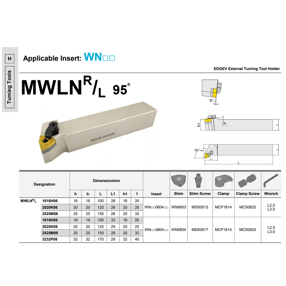 EDGEV MWLNR1616H08 MWLNR2020K08 MWLNR2525M08 MWLNL2020K08 MWLNL2525M08 MWLNR2020K06 MWLNL آلة خرط تعمل بالتحكم الرقمي بواسطة الحاسوب القاطع أداة حامل WNMG