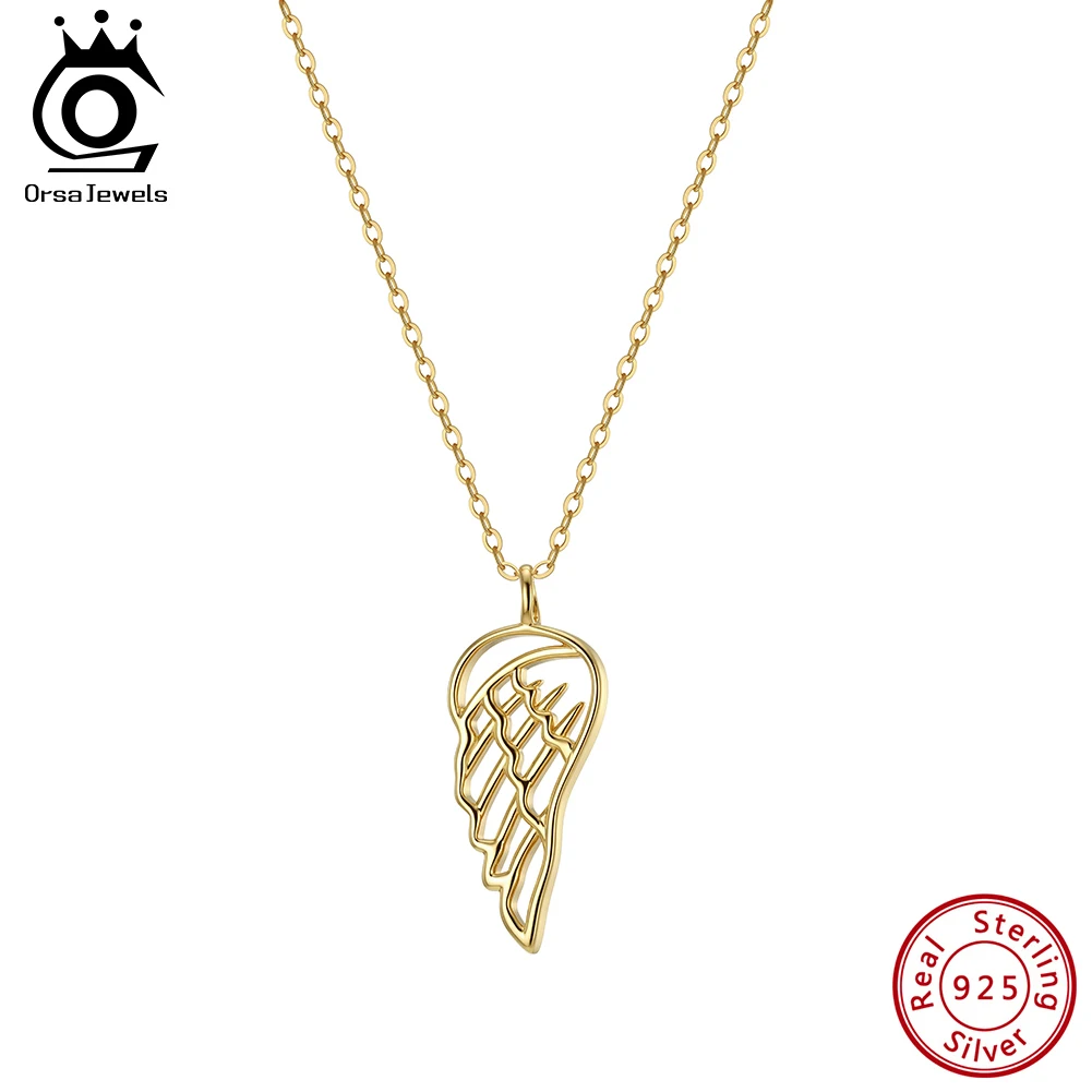 

ORSA JEWELS Classic Wing Pendant Necklace Simple 100% 925 Sterling Silver Angel Wing Choker Chain Fashion Jewelry Gift SAPN67