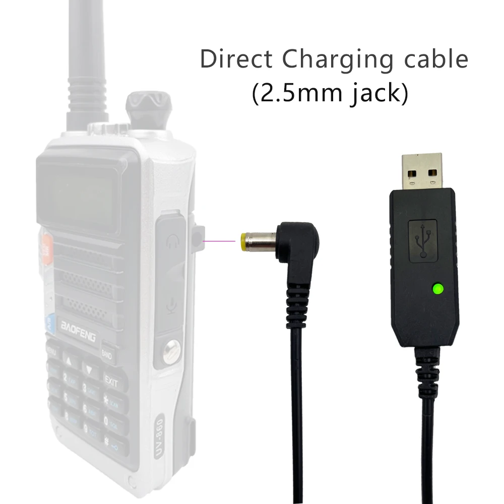 Hitam USB Charger Kabel dengan Lampu Indikator untuk BaoFeng BF-UVB3 UV-X9 UV-10R UV-S9 PLUS UV-860 Batetery Radio Walkie Talkie