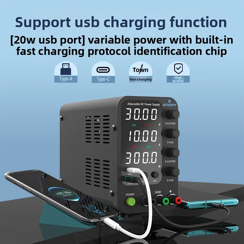 New 4-Digit LED Laboratory DC Power Supply 30V10A SPS-3010 20W Type-C Charging Adjustable Switching Bench Power Source