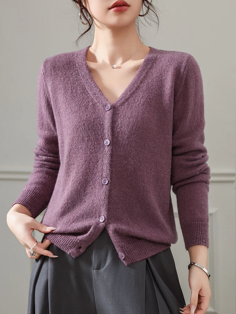 

High Quality Women's Wool Blended T-Shirts Spring Autumn Thin Sweater Long Sleeve Knitwear Cozy Cardigan Clothing Tops For Woman