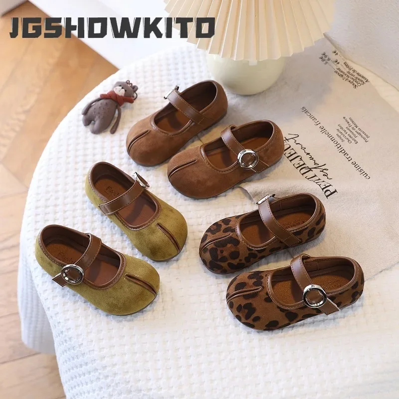 Girls Princess Shoes Spring Autumn with Leopard Prints Horseshoe-shaped Flats Metal Buckle Kids Casual Shoes 26-36 Sweet Classic
