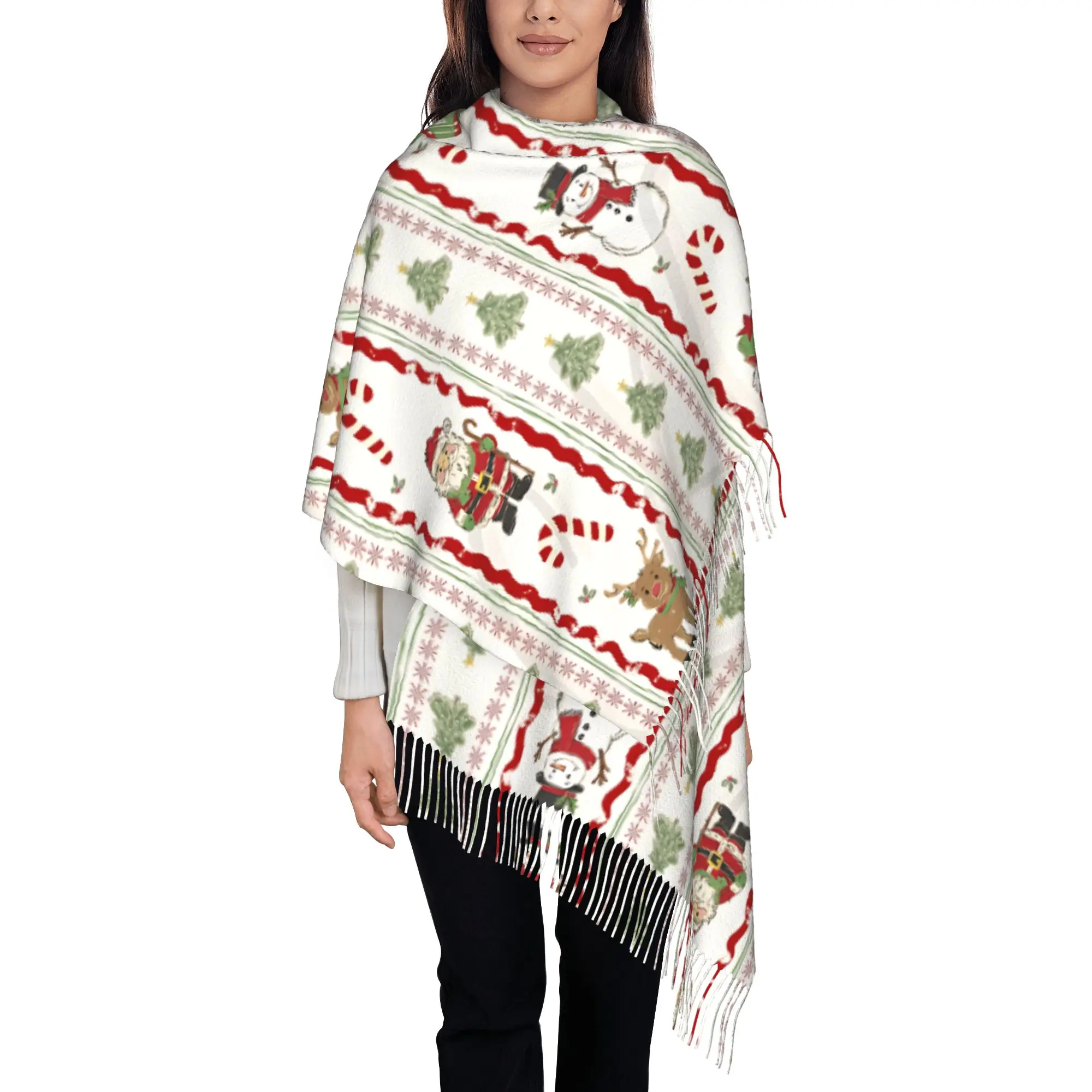 1 PC Christmas Knit Ornament Pattern Autumn Scarf Women Winter Pashmina Shawls Warm Blanket Wraps