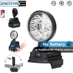 ONEKFYFD Outdoor Work Fishing Highlight Handheld Emergency Tool Light with 2 Usb Charging Ports Spotlight for Makita 18V Battery