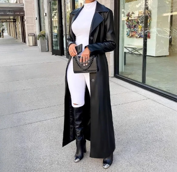 

Women's Coat 2025 Autumn Winter Latest Cardigan with Lapel Buttons Versatile and Warm On The Street Trendy Long Leather Jacket