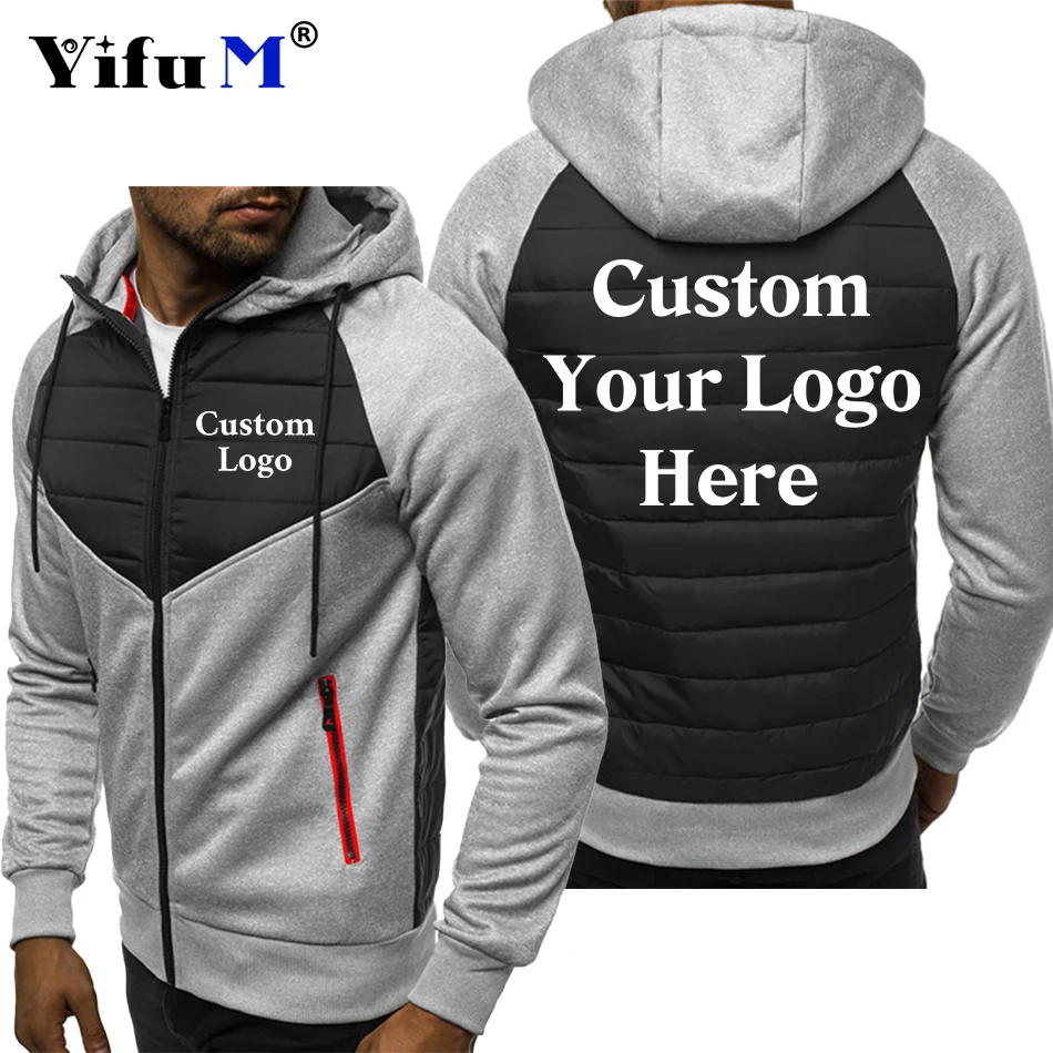 DIY Custom Logo Men Hoodies Outdoor Hooded Sweatshirt Coat Jacket Autumn Long Sleeve Slim Fit Casual Sport Zipper Print Jacket