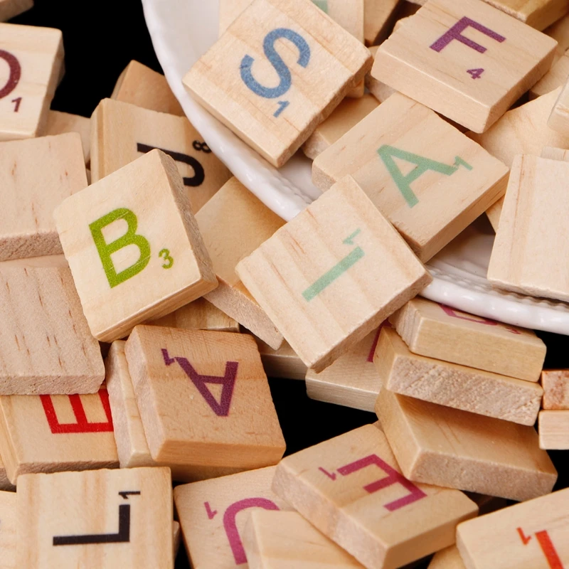 100X Wooden Tiles Colorful Letters Numbers For Crafts Toy
