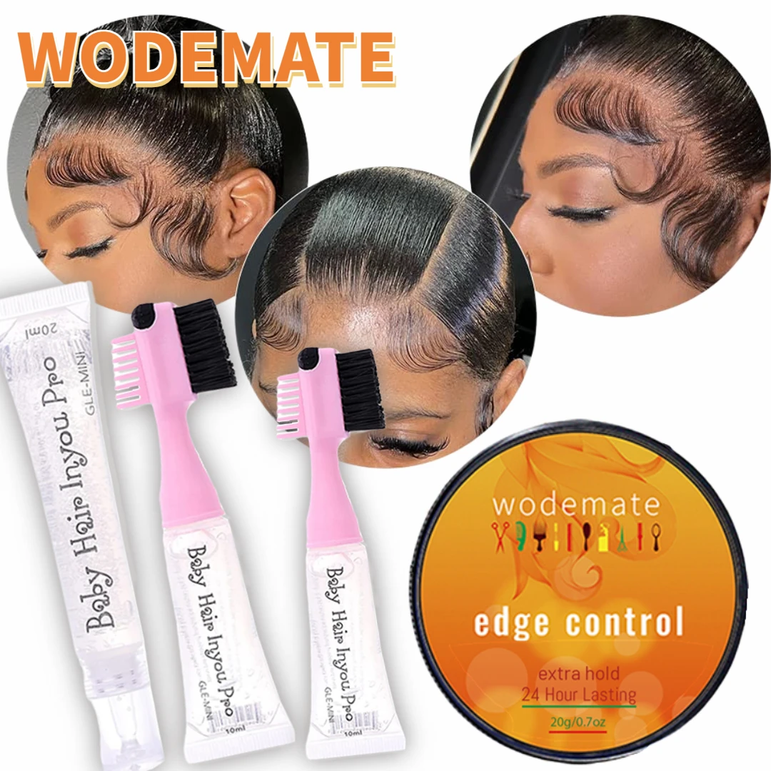 WODEMATE cepillo de bordes de pelo de bebé para mujeres negras, Gel de bordes de larga duración con cepillo, Gel de pelo de bebé de larga duración sin residuos