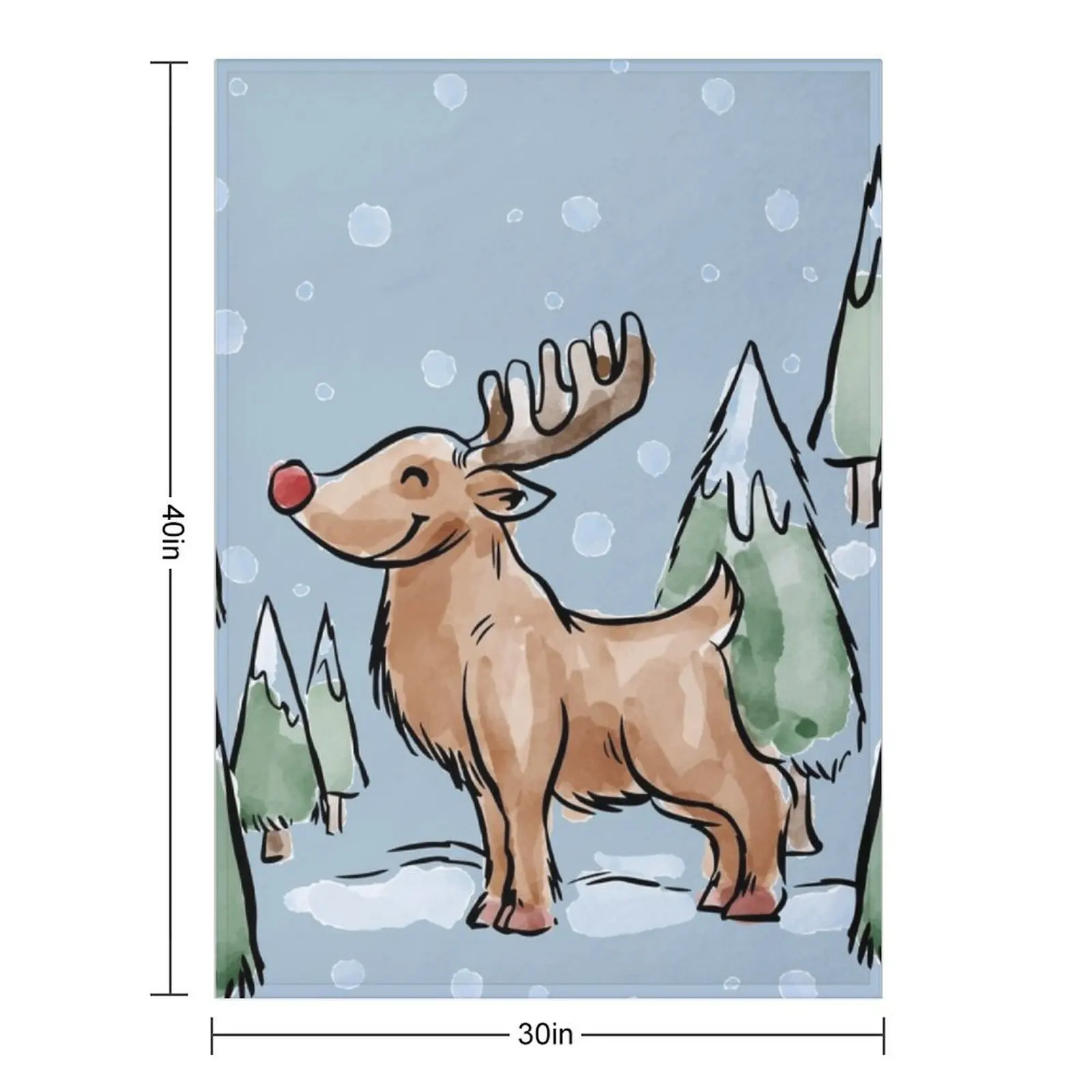 Watercolor Painting of Red Nose Reindeer in Christmas Snow Throw Blanket Thermal Heavy Sofa Quilt Blankets