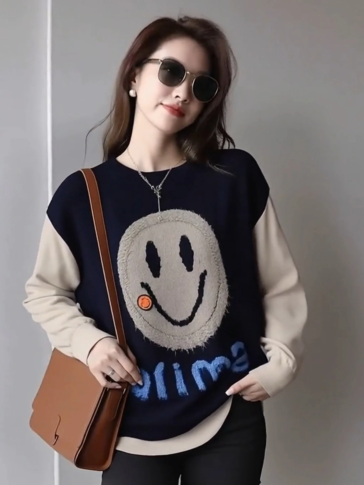 Fashionable Color Block  Face Knitted Vest Soft Lazy Style Layering Versatile Popular Top Elegant Style Women'swear