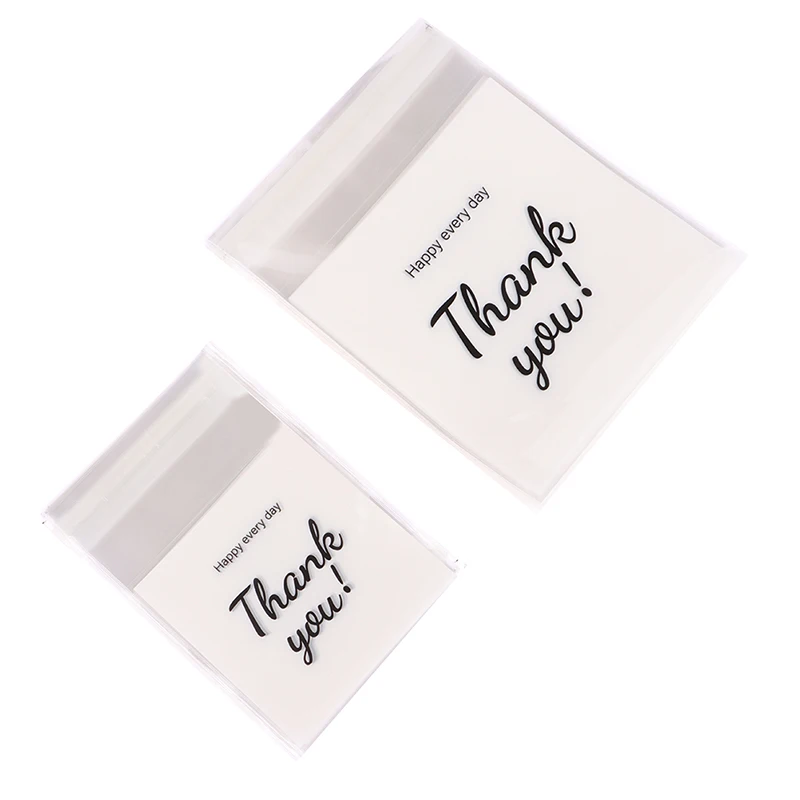 100Pcs/Pack Thank You Clear Bags Self Adhesive Candy Cookie Bakery Bags Self Adhesive Individual Gift Pastry Bags