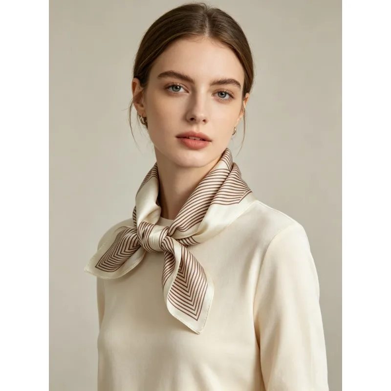 

Unisex Luxury 100% MULBERRY SILK Square Scarf 70cm Simple Curved Square Line Print Neck Wrap Headscarf Bag Decor Daily Present