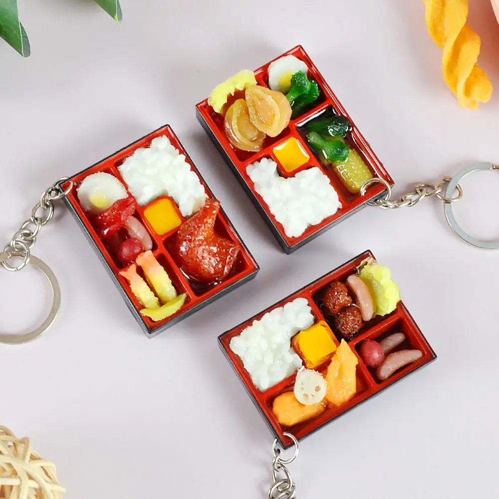 PVC Simulation Food Box Toy Keychain Keyring Sushi Box Lunch Dollhouse Mini Sushi Keychain Creative Scene Model