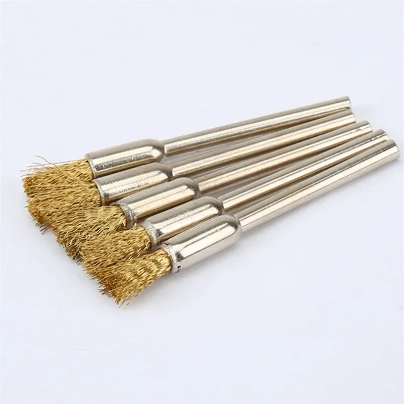 5Pcs Pencil Brushes Copper Wire Mounted Wire Wheel 3.17mm Shank Mandrel Set for Polishing Cleaning Deburring Power Rotary Tools