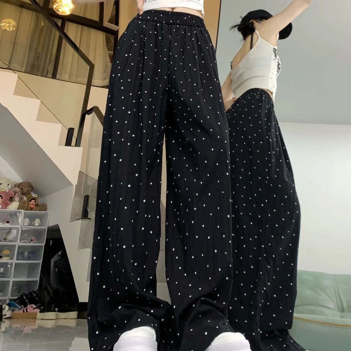 

Girls' Summer Long Pants Seven-to-Nine Quarter Pants Medium Small Children Loose Slimming Girls' Wide-leg Pants Casual Versatile