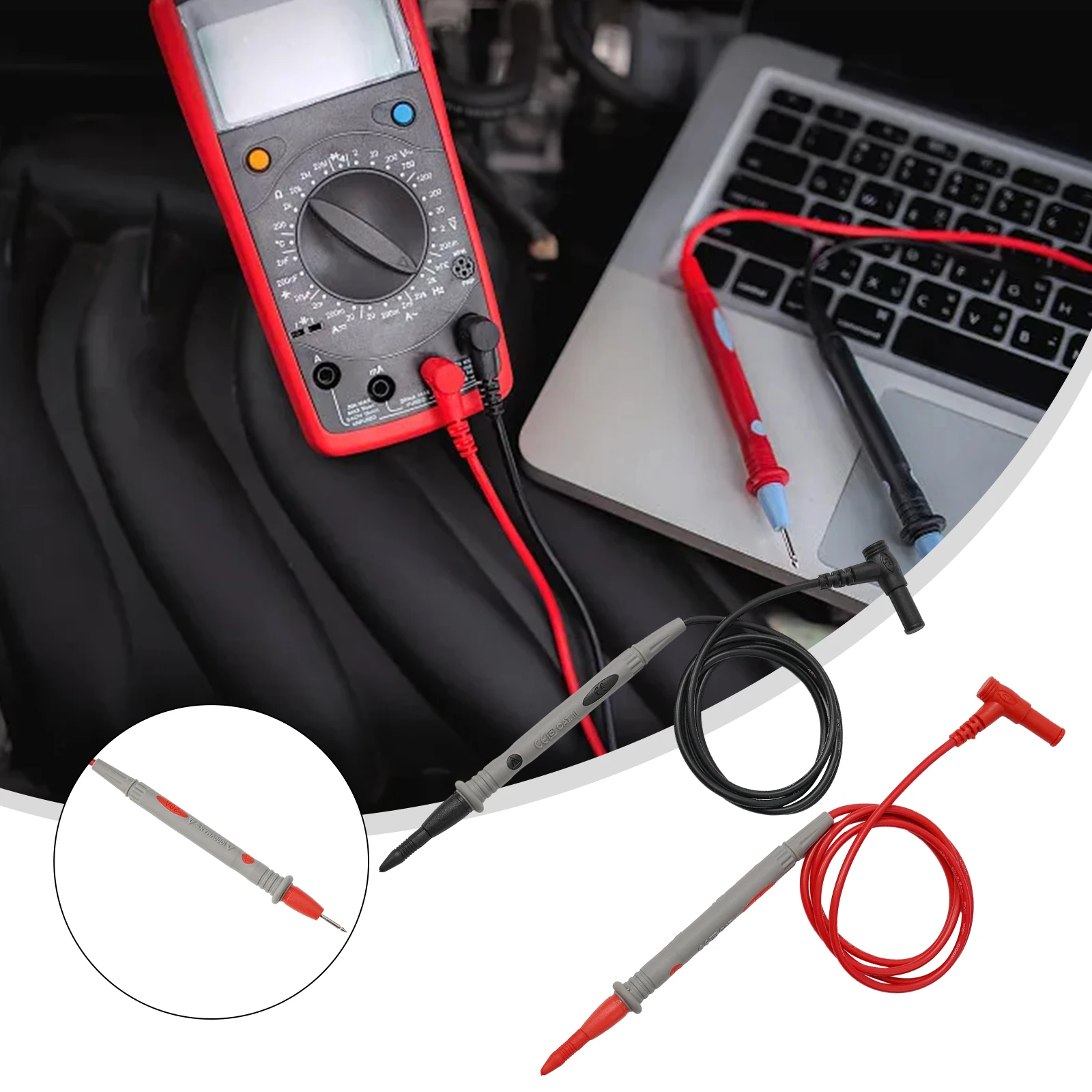 Test Leads Silicone Insulated Multimeter Needle Probe Protective Covers 20A 910mm Cable Accessories Electrical