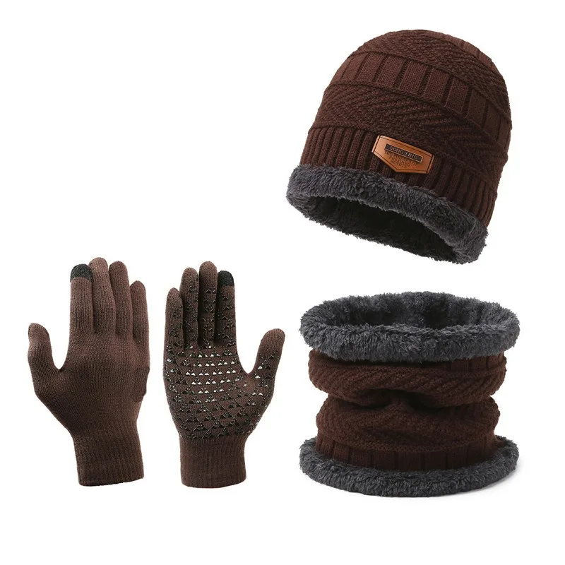 Knitted Warm 3Pc/Set Suitable for Outdoor Travel in Winterdaily Commutingtouch Screenanti Slipmen's Essential Set Keeping Warm
