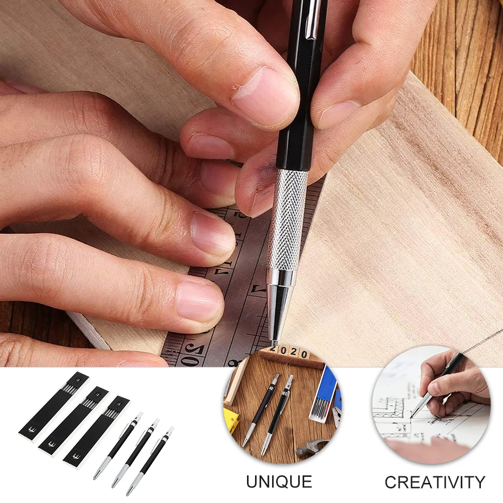 

3 Sets Woodworking Carpenter Pencil Marking Pen Drawing Mechanical Pencil Engineering Pen Refill Long-Lasting Drafting