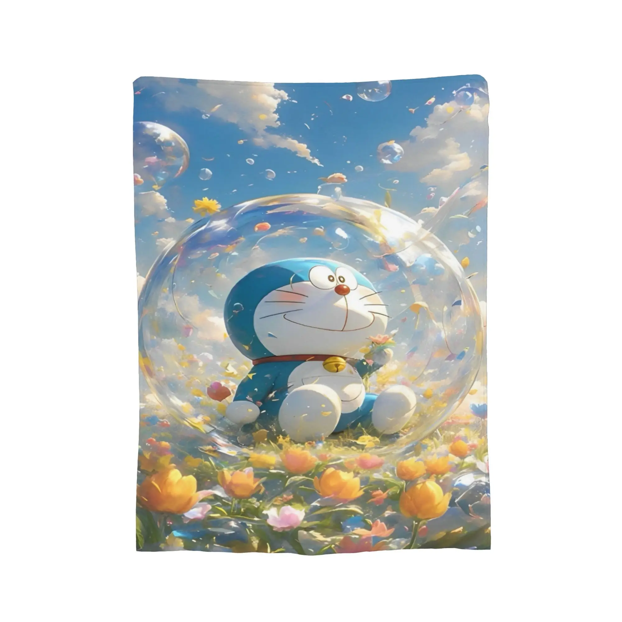 Bubble Doraemons Portrait Flannel Blanket Winter  Soft Warm Bedding Throws for Girls Boys Couch Bed Print Bedspread Bed Cover