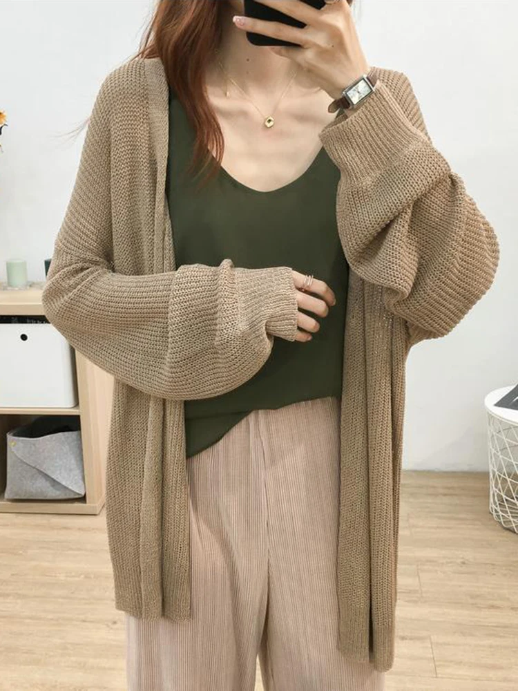 Thin Ice Silk Sunscreen Knitted Coat Loose Casual Hollow Out Cardigan Female Summer Basic Elegant Korean Knitewear Tops New