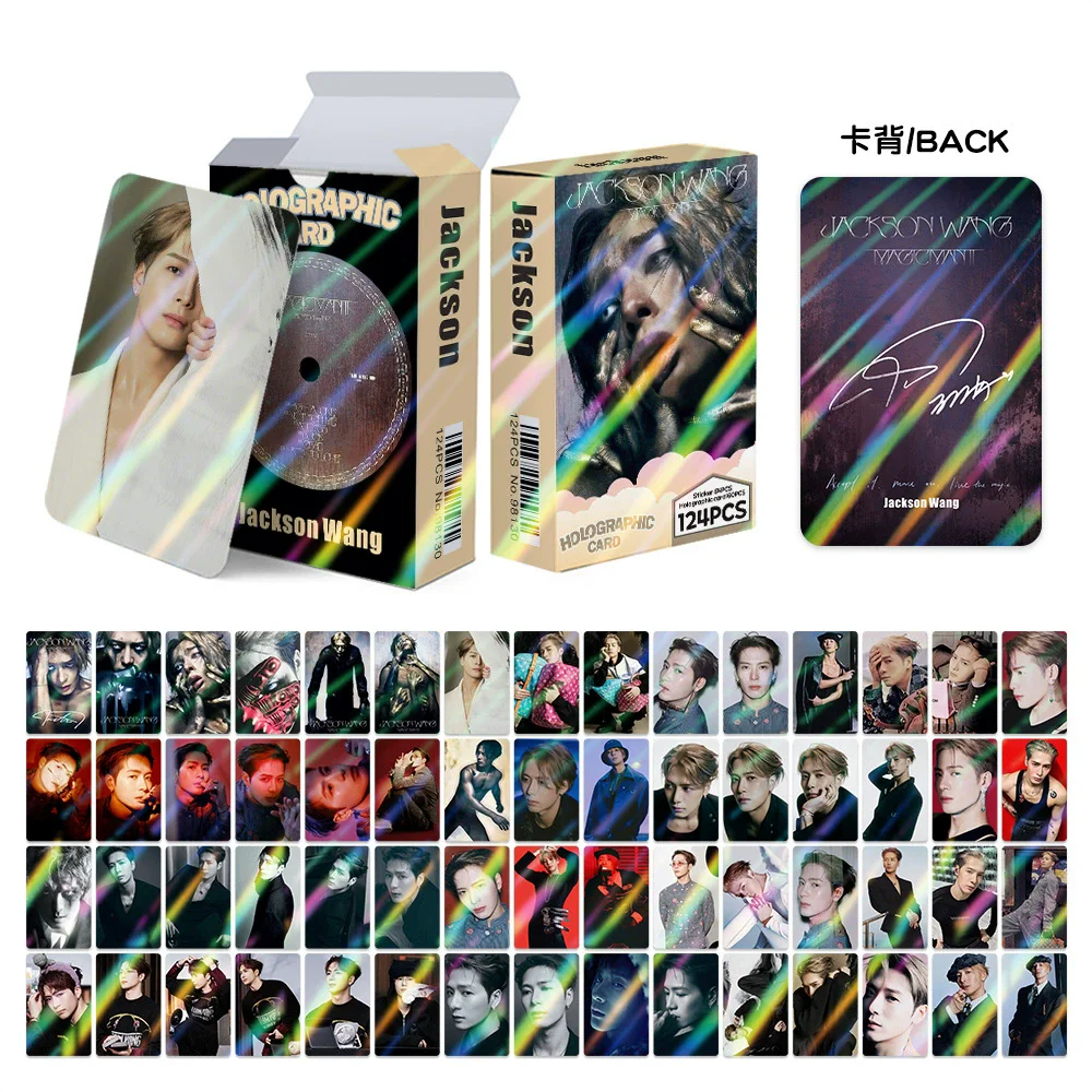 124 pezzi/set di schede flash olografiche Jackson Wang - Carte fotografiche per album Wang Jiaer MAGICMAN2 con adesivi bonus