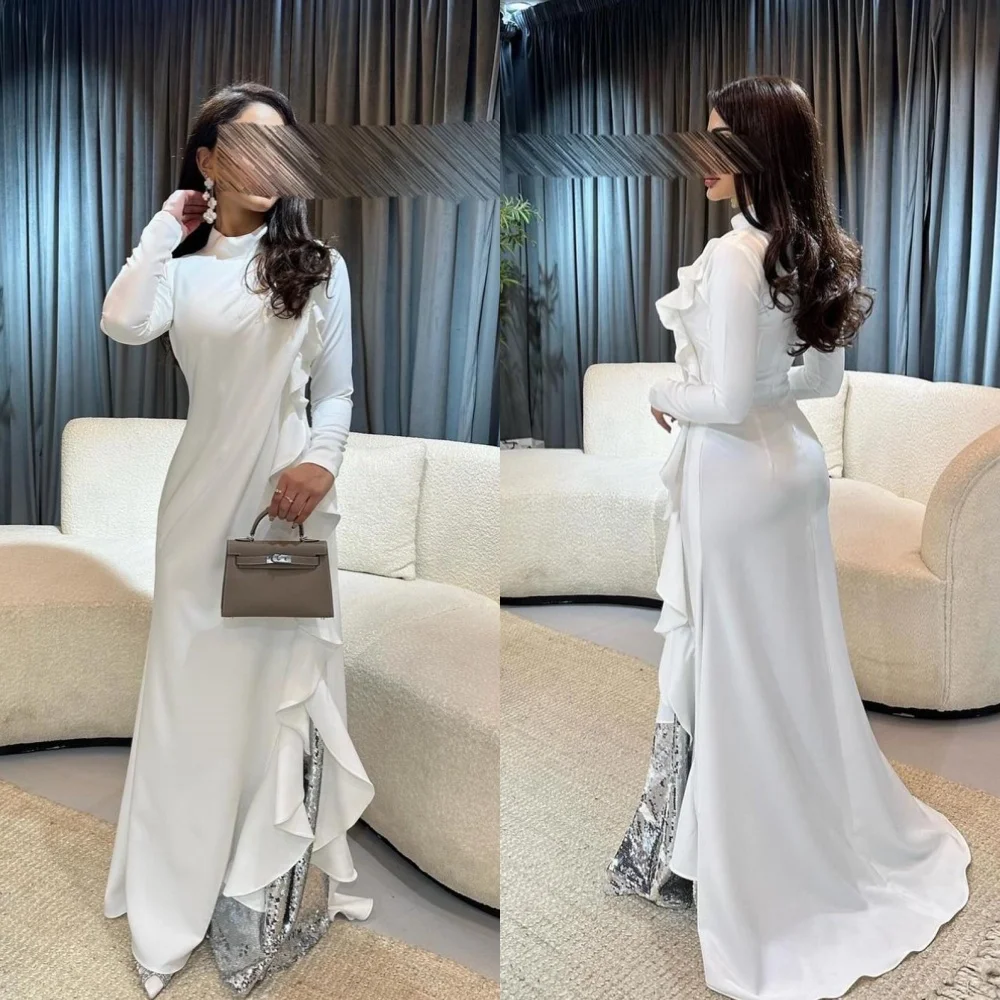 Jersey Ruched Prom A-line High Collar Bespoke Occasion Gown Long Dresses