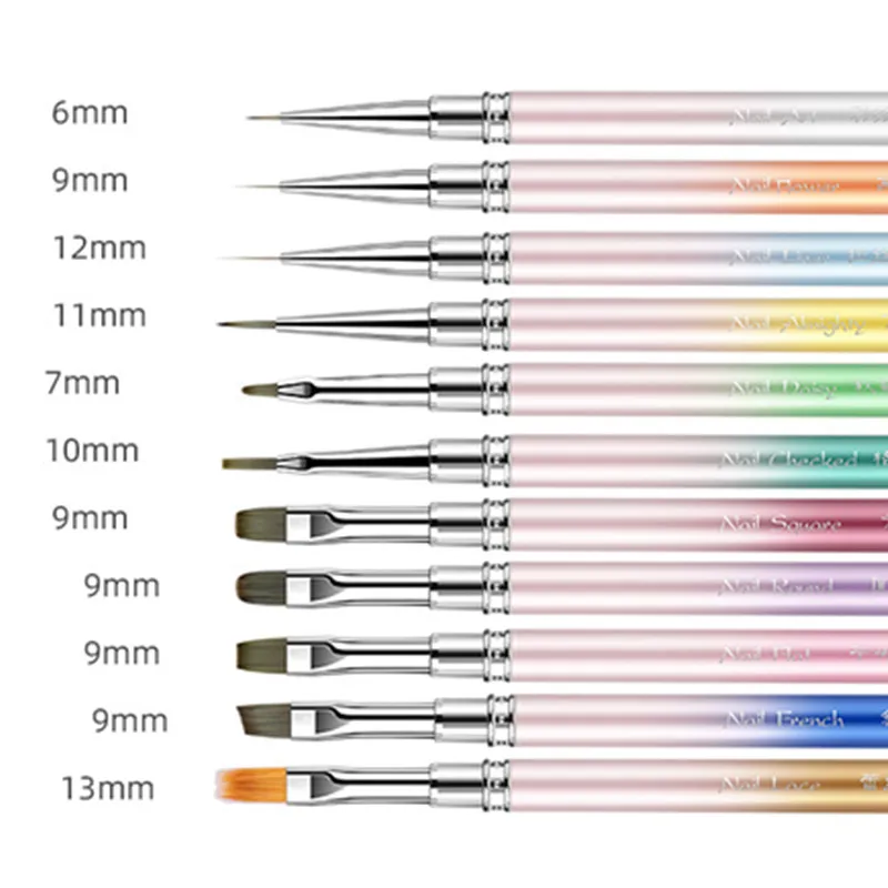 11Style Color Gradient Metal Handle Nail Art Pen Brush Coloring Pen Round Light Therapy Pen Halo Pen Nail Drawing Pen Flower Pen